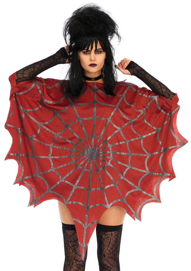 Glitter Web Poncho - Red - O/S