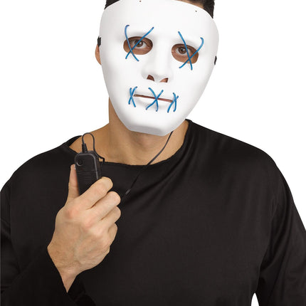 Scary Glowing Light up Purge Mask White Face with Glowing Blue Wire