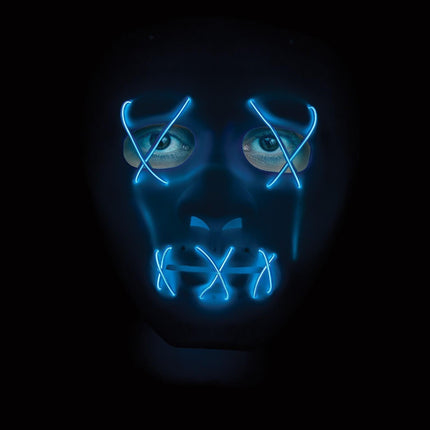 Scary Glowing Light up Purge Mask White Face with Glowing Blue Wire