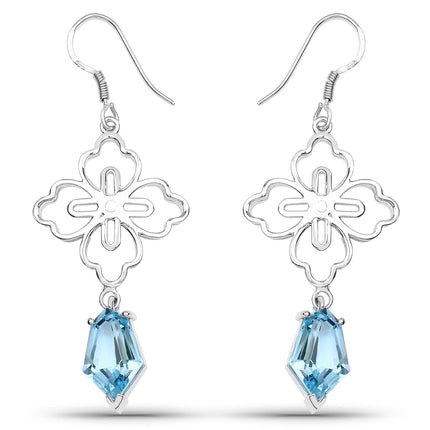 12.14 Ct Swiss Blue Topaz Earrings in .925 Sterling Silver | Elegant Gemstone Jewelry