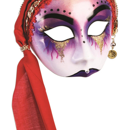 Gypsy Mystic Fortune Teller Half Mask with Red Scarf Adult Venetian Mask