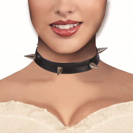 Black Spiked Choker Collar Necklace Costume Accessory