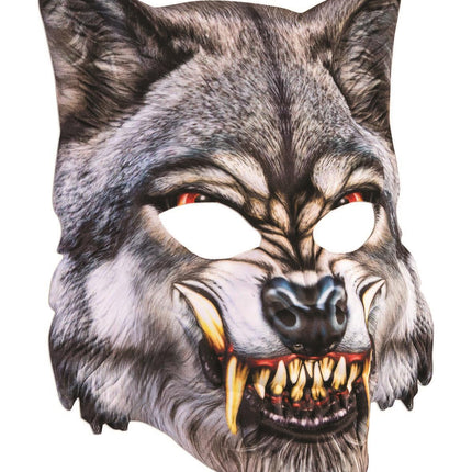 Mean Wolf Mask 3D Screen Print Realistic Soft Face Mask Fun Fur Adult Or Child
