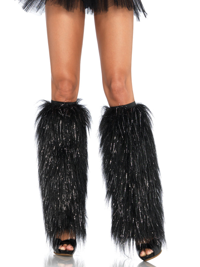 Furry Metallic Shimmer Leg Warmers - Blk/Silver - O/S