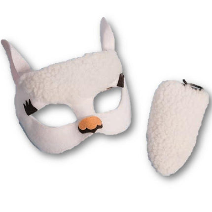 Child White Llama or Sheep Mask And Tail Costume Kit
