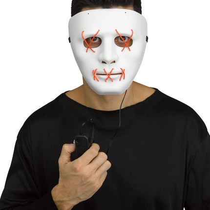 Scary Glowing Light up Purge Mask White Face with Glowing Red Wire
