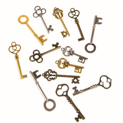 Bag of Old Steampunk Keys Halloween Costume Accessory 12 Pieces