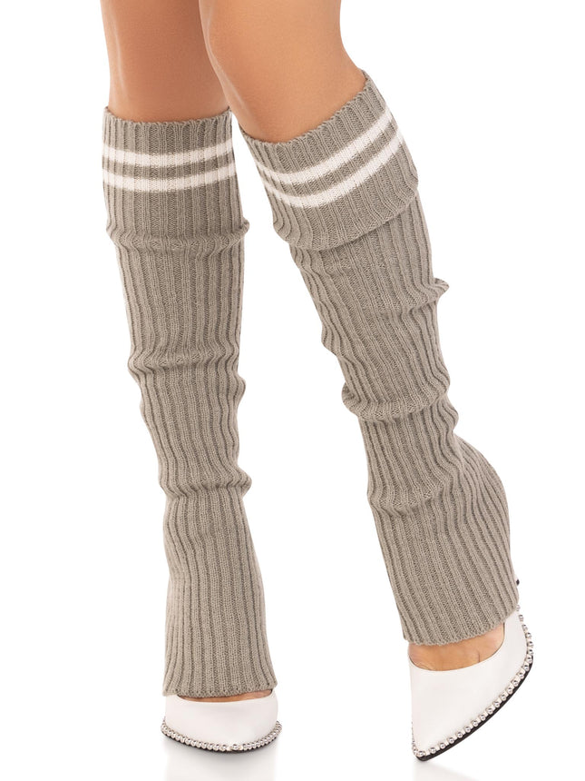 Ribbed Stirrup Leg Warmers with Athletic Stripe - Grey - O/S