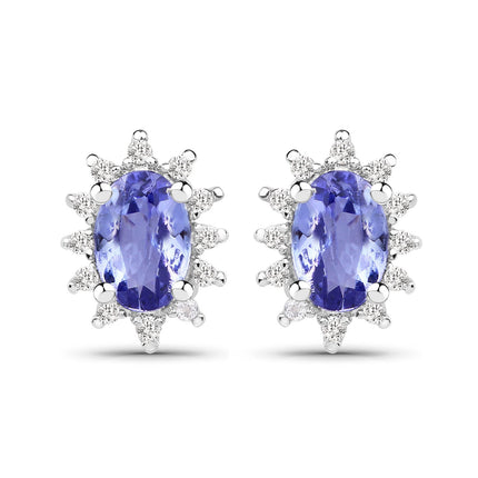 2.00 Carat Genuine Tanzanite and White Topaz .925 Sterling Silver Jewelry Set