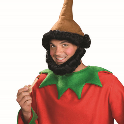 Brown Elf Gnome or Dwarf Hat with Attached Wig and Beard