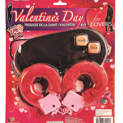 Valentine's Day 3 Piece Lovers Kit Sexy Red Handcuffs Blindfold DIce