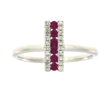 Genuine .30ct Ruby Diamond Ring 14KT White Gold