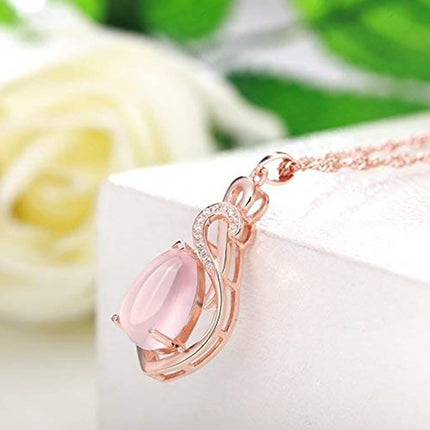 18 Kt Rose Gold Pink Rhinestone Pendant Necklace