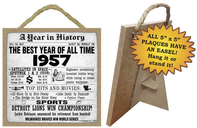 1957 A Year in History Plaques 5" x 5" wood plaque/sign