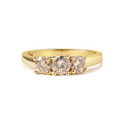 10K Yellow Gold 1.00 Cttw Champagne Diamond 3-Stone Band Ring (J-K Color, I1-I2 Clarity)  - Size 7