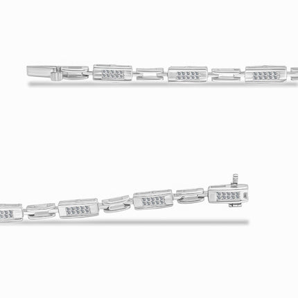 14K White Gold 1.0 Cttw Invisible Set Princess Cut Diamond Alternating Station and Link Tennis Bracelet (I-J Color, I1-I2 Clarity) - Size 7.25" Inches