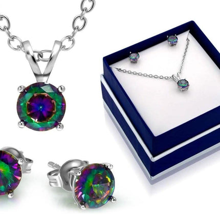 3CTW Round Rainbow Topaz Classic Necklace And Earring Set By MUIBLU Gems