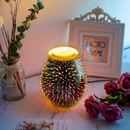 3D Fireworks Glass Wax Warmer Electric Wax Burner Night Lamp