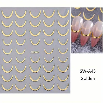 3D Gold-Finished French Kiss Crescent Nail Stickers