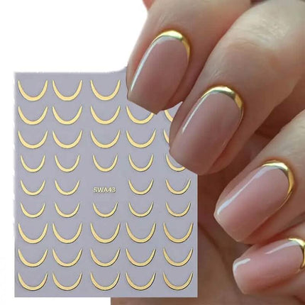 3D Gold-Finished French Kiss Crescent Nail Stickers