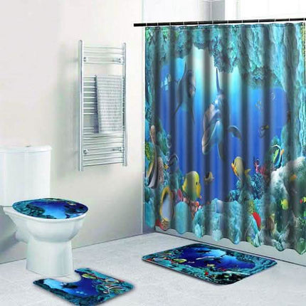 3D Printing Waterproof Shower Curtain Pedestal Rug Toilet Cover Bath Mat Set