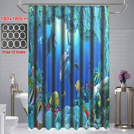 3D Printing Waterproof Shower Curtain Pedestal Rug Toilet Cover Bath Mat Set