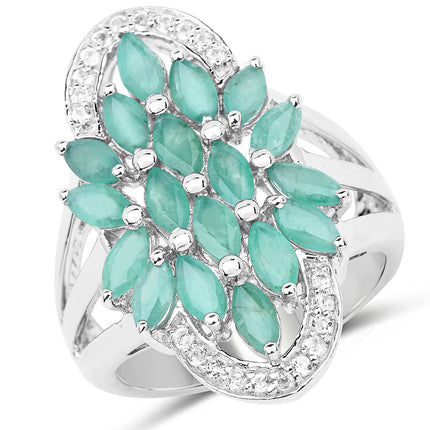2.74 Carat Genuine Emerald and White Topaz .925 Sterling Silver Ring