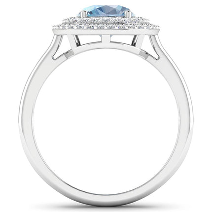 1.72 Carat Genuine Aquamarine and White Diamond 14K White Gold Ring