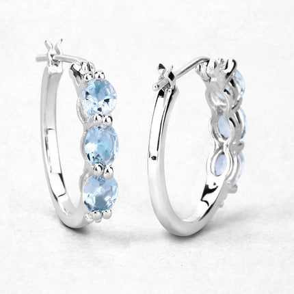 1.75 Carat Genuine Aquamarine and White Diamond .925 Sterling Silver Earrings