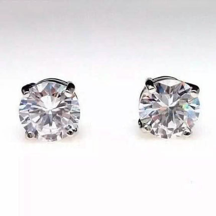 4 Ct Round Cut FL/D Lab Created White Sapphire Stud Earrings 14K White Gold