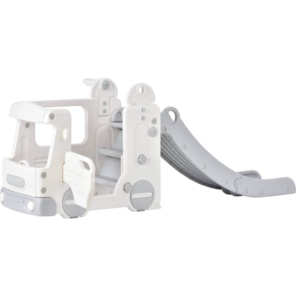 4-in-1 Slide with Bus Climber Slide Set with Basketball Hoop Indoor and Outdoor