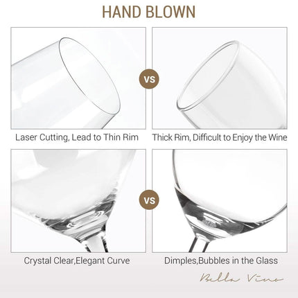 4-Pack: Bella Vino Standard Hand Blown Crystal Red/White Wine Glasses