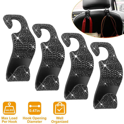 4-Pack: Car Headrest Hooks Bling Rhinestones Back Seat Organizer Hanger Holder