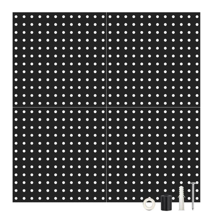 4-Pack: Metal Black Pegboard Wall Organizer with 1" Spacing 1/4" Hole