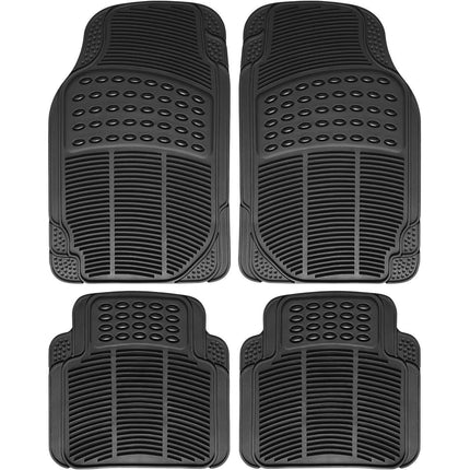 4-Pack: OxGord® Ridged Style 1st & 2nd Row Black Heavy Duty Rubber Floor Mat Set