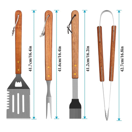 4-Pack: Stainless Steel BBQ Grill Tool Set