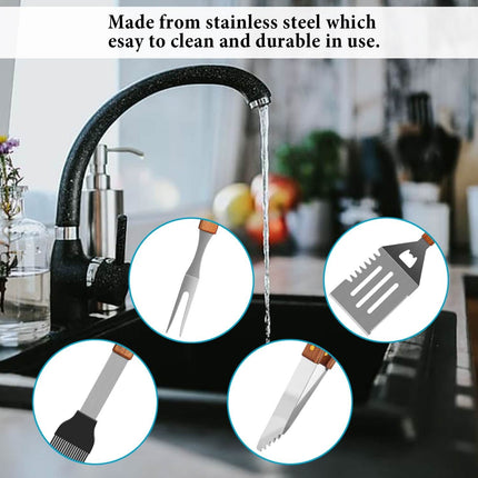 4-Pack: Stainless Steel BBQ Grill Tool Set