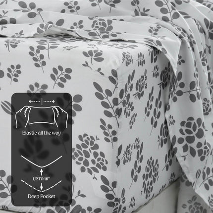 4-Piece Set: Floral Sheets Set Hypoallergenic Microfiber Ultra Soft Bed Sheets