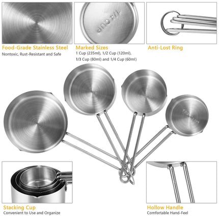 4-Piece: Stainless Steel Measuring Cups Stackable Kitchen Spoons Set