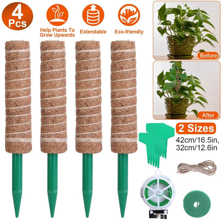 4-Pieces: Coco Coir Extendable Moss Pole for Climbing Plants