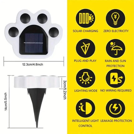 4-Pieces: Cute Paw-Shaped Solar Lawn Lights