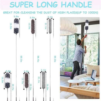 4-Pieces: Reusable Bendable Dusters with Extension Pole