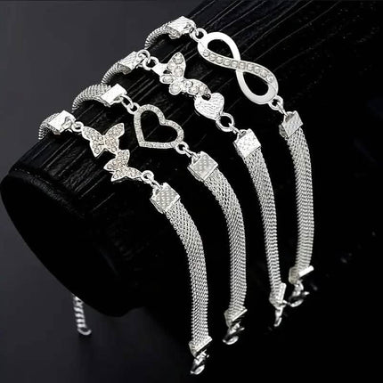 4-Pieces: Wide Edge Chain Anklets Set