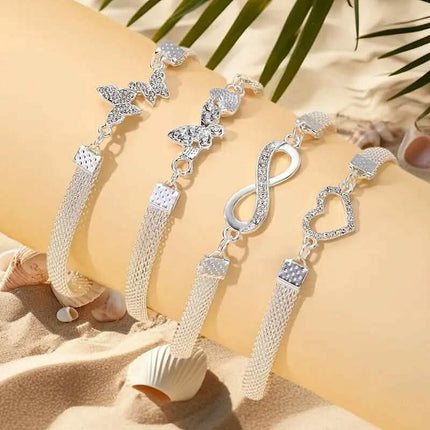 4-Pieces: Wide Edge Chain Anklets Set