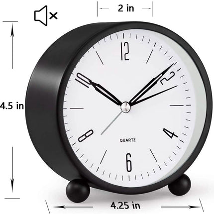 4" Super Silent Non Ticking Analog Alarm Clock with Night Light