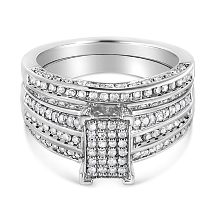 .925 Sterling Silver 3/4 Cttw Prong Set Round Diamond Composite Engagement Ring and Band Set (I-J Color, I3 Clarity) - Size 6.5