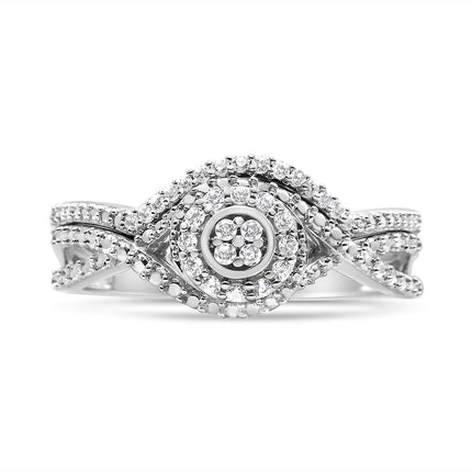 .925 Sterling Silver 1/6 Cttw Diamond Composite Halo and Split Shank Bridal Set Ring and Band  (I-J Color, I3 Clarity) - Size 7
