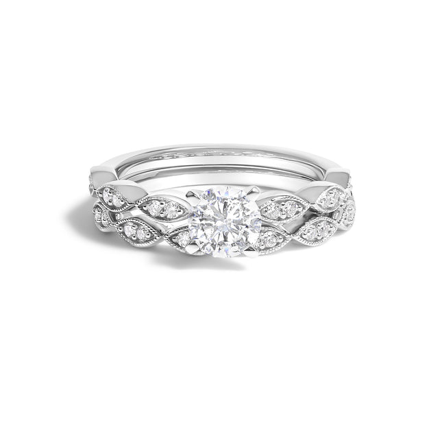 14K White Gold 1.0 Cttw Lab Grown Diamond Vintage Style Marquise Link Bridal Ring Set (F-G Color, VS1-VS2 Clarity) - Ring Size 5