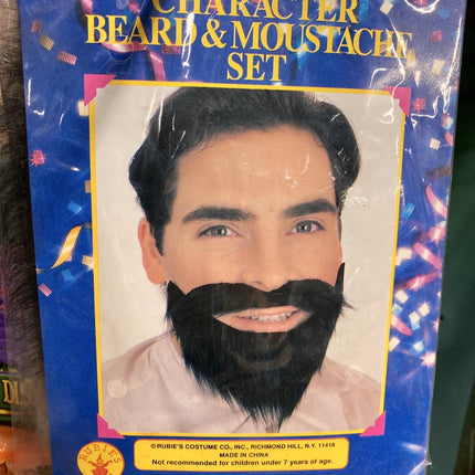 Character Mustache & Full Beard Set Black Scruff