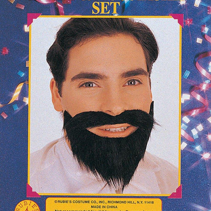 Character Mustache & Full Beard Set Black Scruff